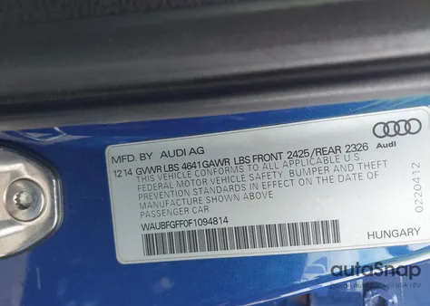 2015 Audi S3 2.0T Premium Plus z USA, uszkodzony, nr VIN WAUBFGFF0F1094814